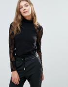 Only New Cinderell Lace Long Sleeve High Neck Top - Black