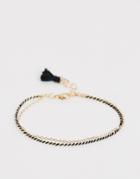 Asos Design Friendship Bracelet With Fabric And Chain Rows - Black