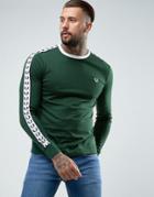 Fred Perry Slim Fit Sports Authentic Taped Long Sleeve T-shirt In Ivy Green - Green