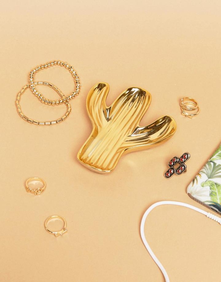 Sass & Belle Gold Cactus Jewelry Dish - Multi