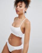 Monki Crochet Ruffle Side Bikini Bottoms - White