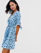 Influence Wrap Mini Dress In Splodge Print - Blue