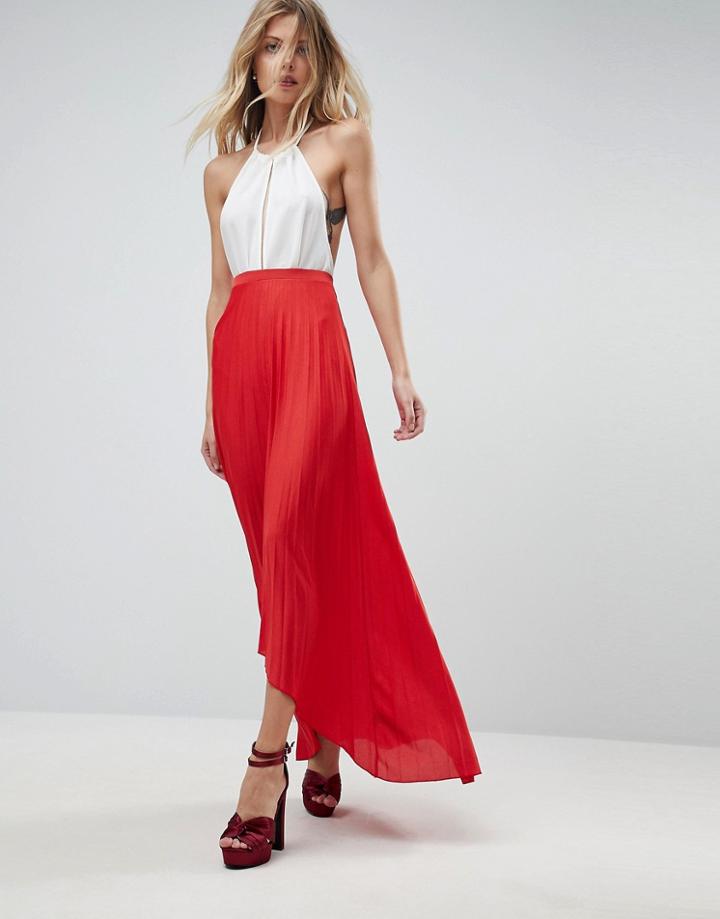 Asos Pleated Maxi Skirt With High Low Hem - Red