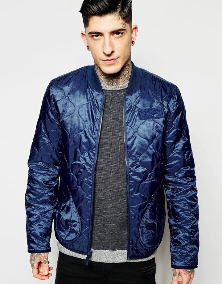 Alpha Industries Bomber Jacket With Quilting In Navy - Blue