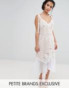 Jarlo Petite Cutwork Lace Dress With Chiffon Hem And Tie Cami Straps - White