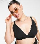 Peek & Beau Curve Exclusive Scallop Plunge Long Line Bikini Top In Black