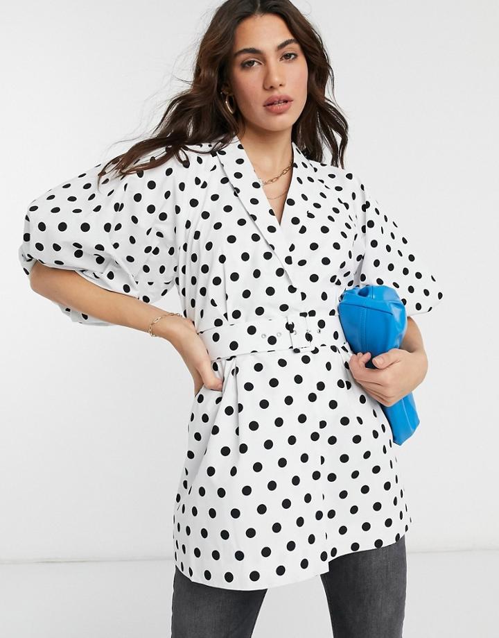 Asos Design Polka Dot Sleeve Drama Open Back Blazer-multi