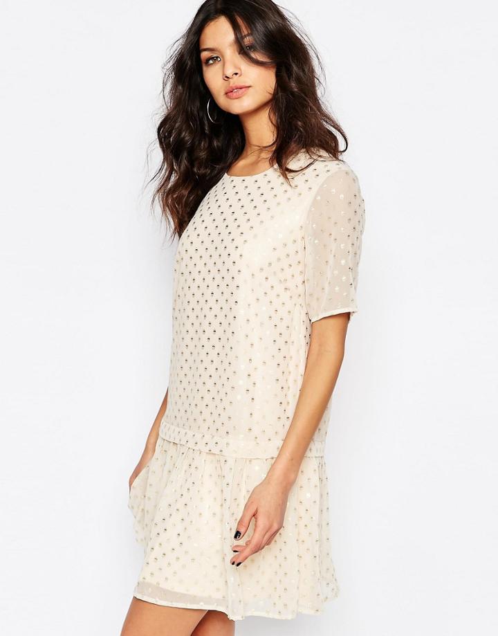 Y.a.s Painy Drop Waist Dress In Foil Polka Dot - Pink