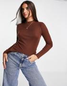 Urban Revivo Rib Knit Fitted Sweater In Beige-brown