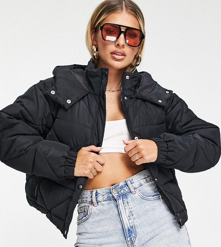 Asyou Diamond Quilted Puffer Jacket In Black