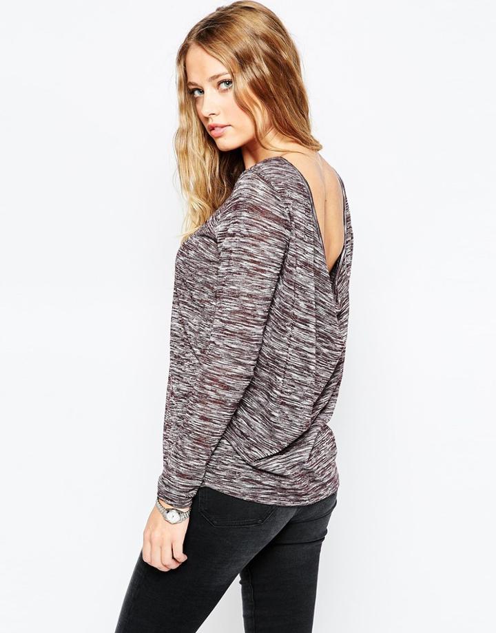 Asos Cowl Back Top In Space Dye - Burgundy