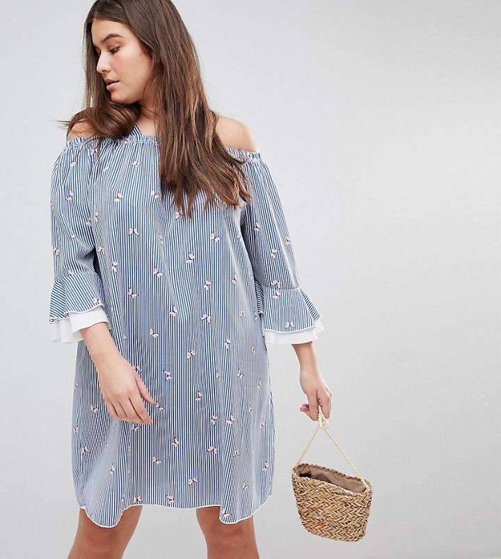 Lovedrobe Stripe & Floral Bardot Dress - Multi