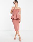 Asos Design Dome Peplum Midi Dress In Dusky Pink