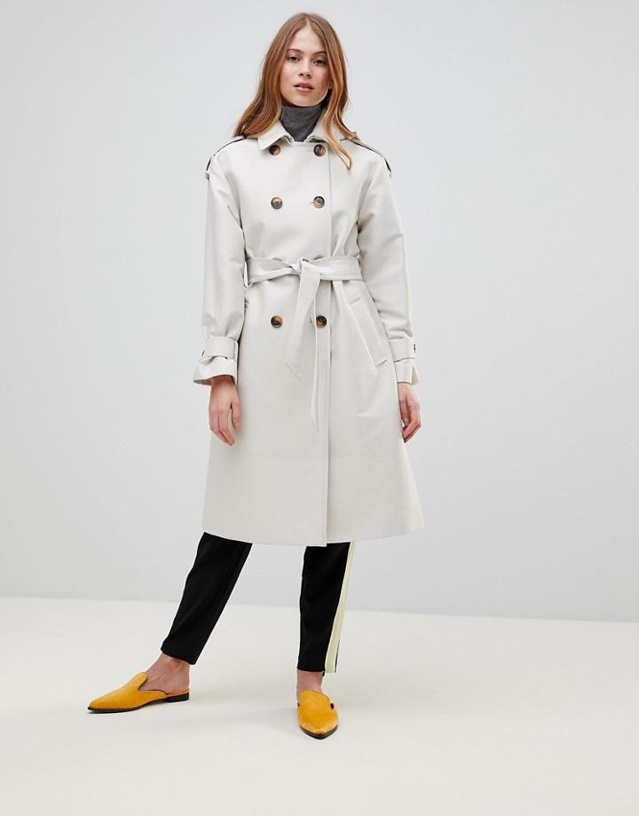 Asos Design Hooded Trench - Cream