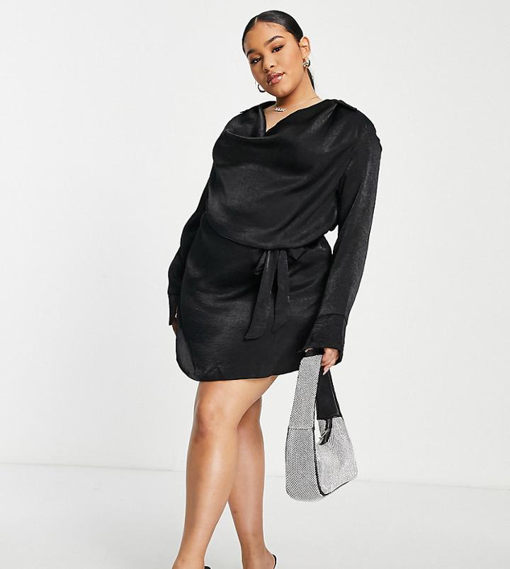 First Distraction The Label Plus Satin Dress In Black