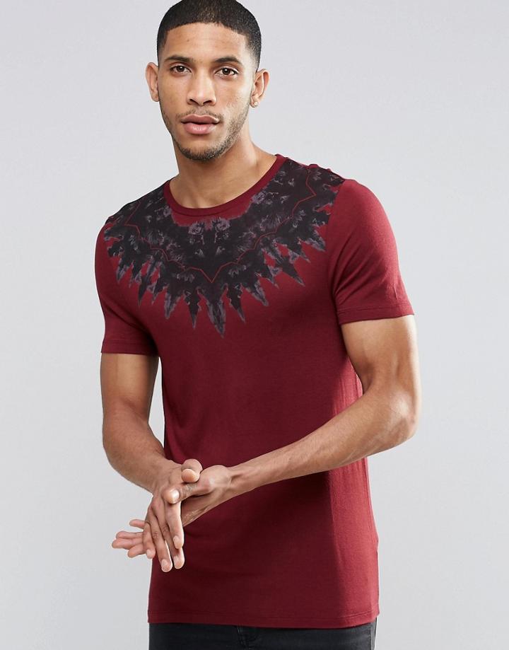 Asos Longline Muscle T-shirt With Yoke Print In Oxblood - Oxblood