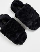 Lipsy Fluffy Slipper With Elastic Strap In Black