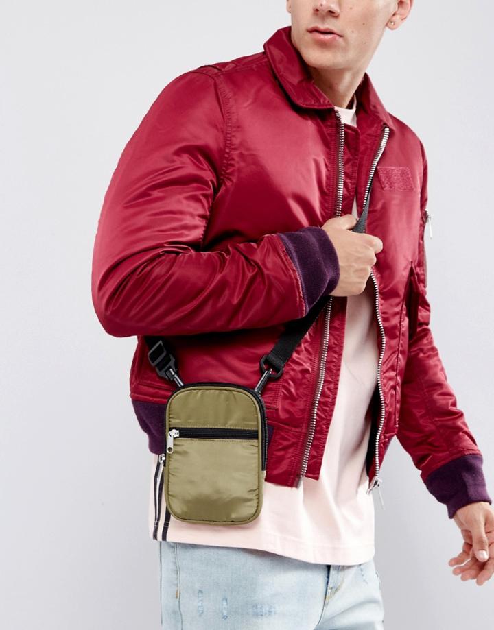Asos Flight Bag In Khaki Satin Look - Green