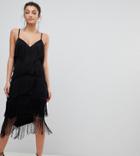Asos Tall Fringe & Lace Plunge Bodycon Midi Dress - Black