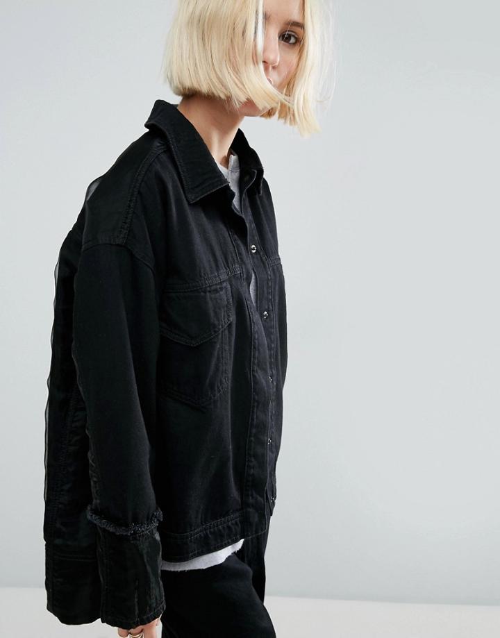 Asos White Denim Jacket With Organza Contrast Detail - Black