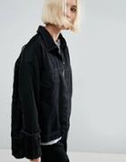 Asos White Denim Jacket With Organza Contrast Detail - Black