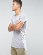 Asos Super Longline T-shirt With Scoop Neck And Stepped Hem - Gray