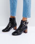 Kg By Kurt Geiger Ringo Croc Effect Block Heeled Ankle Boots - Black
