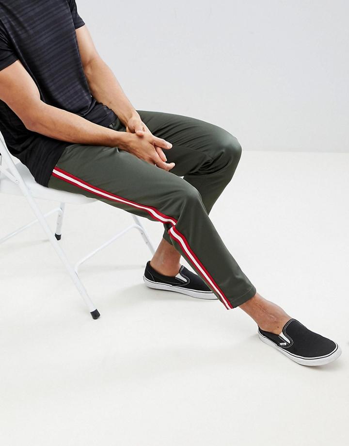 Asos Slim Cropped Heavyweight Pants With Side Stripe In Green - Green