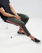 Asos Slim Cropped Heavyweight Pants With Side Stripe In Green - Green
