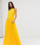 Tfnc Tall High Neck Pleated Maxi Dress In Yellow