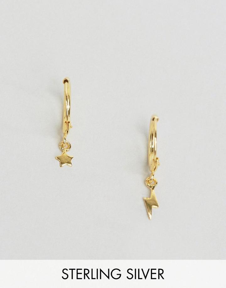 Asos Sterling Silver Mismatch Tiny Starstruck Hoop Earrings - Gold