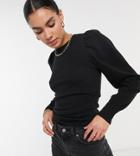 Asos Design Tall Volume Sleeve Sweater With Ruched Waist In Black