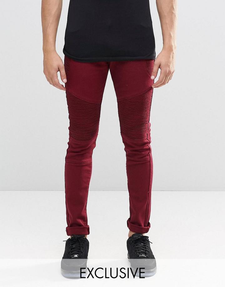 Liquor & Poker Super Skinny Jeans Biker Burgundy - Red