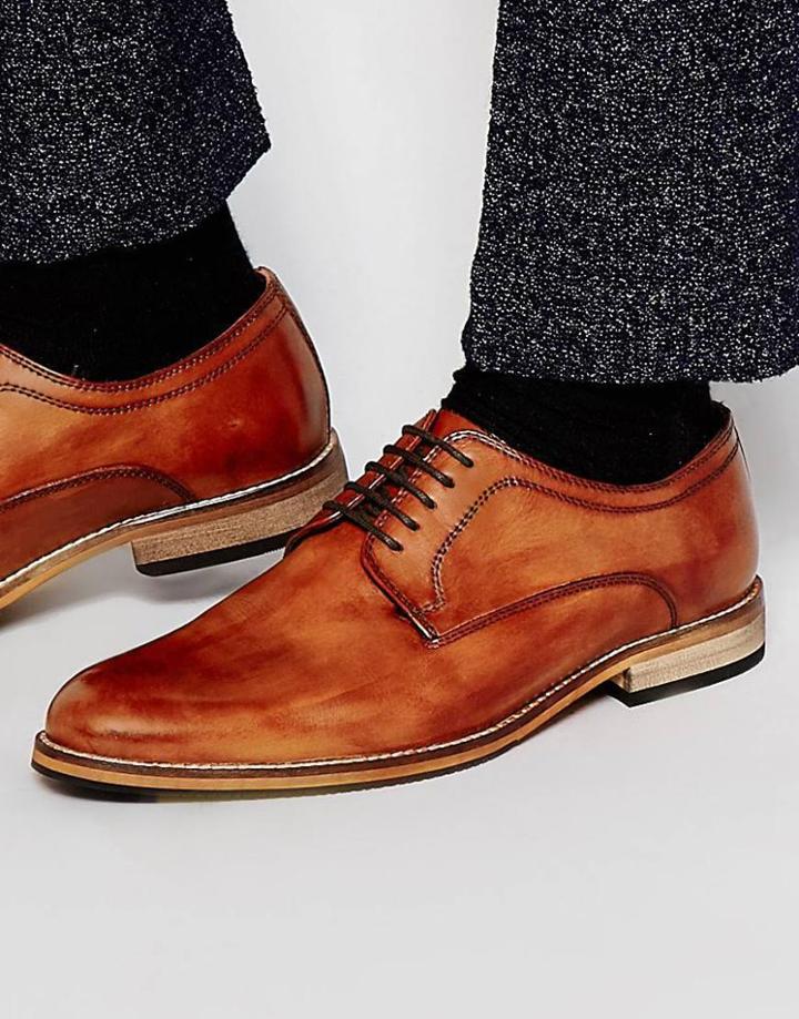 Asos Derby Shoes In Tan Leather - Tan