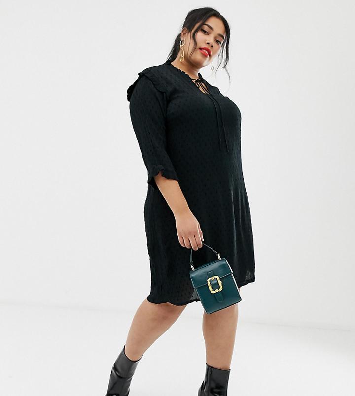 Junarose Tie Neck Dress With Fluted Sleeve-black