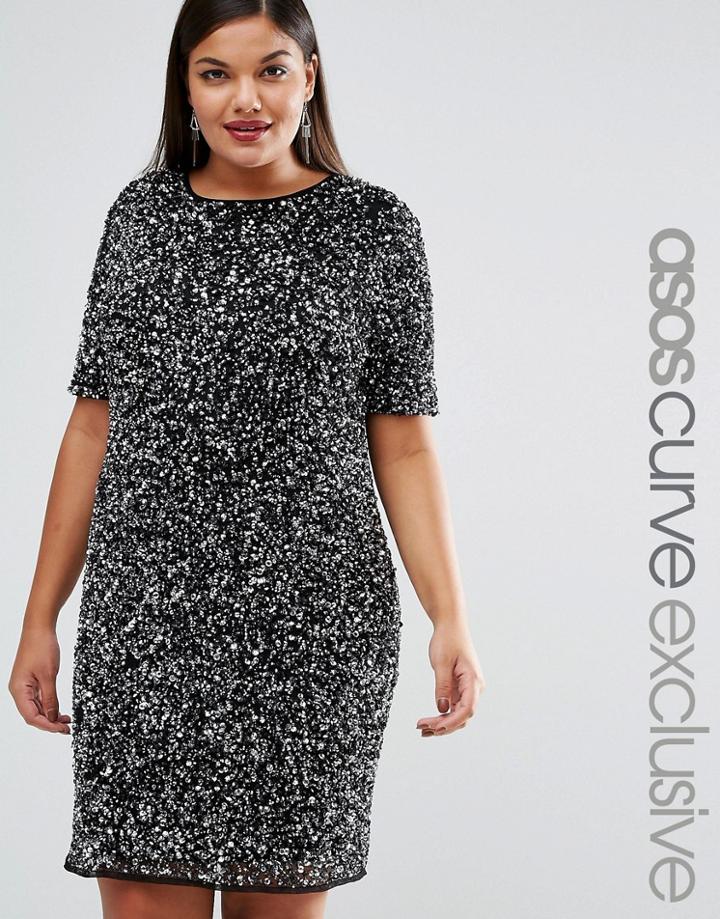 Asos Curve Red Carpet All Over Sequin Shift Dress - Black
