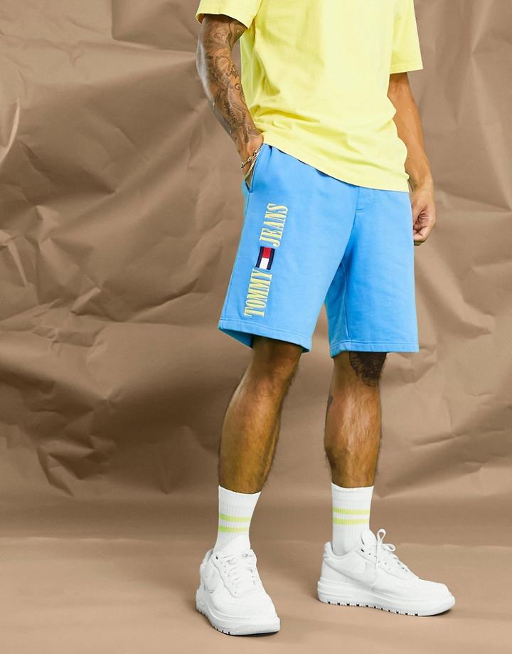 Tommy Jeans Acid Capsule Cotton Blend Side Logo Sweat Shorts In Blue - Mblue