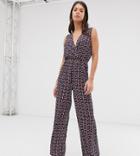 Only Tall Wrap Graphic Wide Leg Jumpsuit-multi