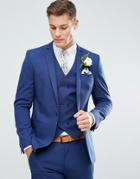 Asos Wedding Skinny Suit Jacket In Blue Cross Hatch With Printed Lining - Navy