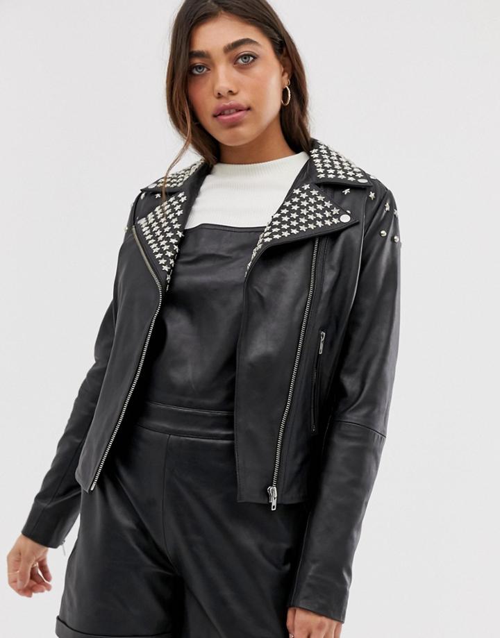 Muubaa Lobelia Studded Leather Jacket-black