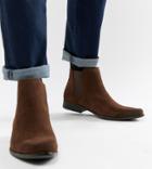 Asos Design Wide Fit Chelsea Boots In Brown Faux Suede - Brown