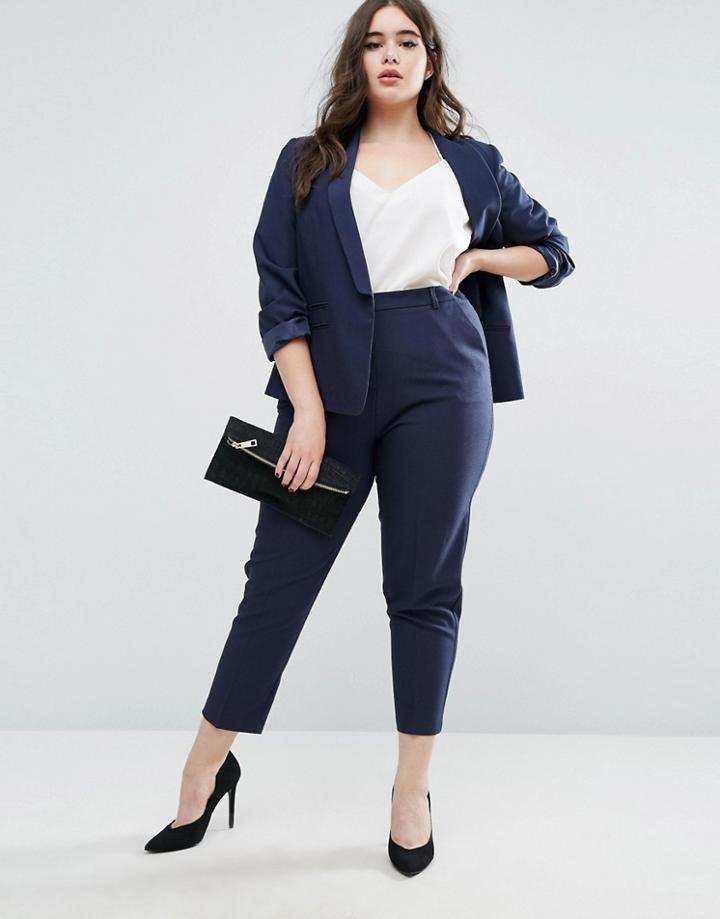 Asos Curve Ankle Grazer Cigarette Pant In Crepe - Navy