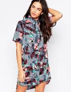 Influence Tropical Print Button Through Shirt Dress - Print