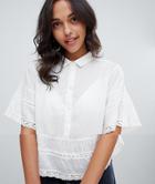 Vila Dobby Spot Blouse With Crochet Trim - White
