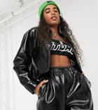 Collusion Zip Through Pu Shirt In Black