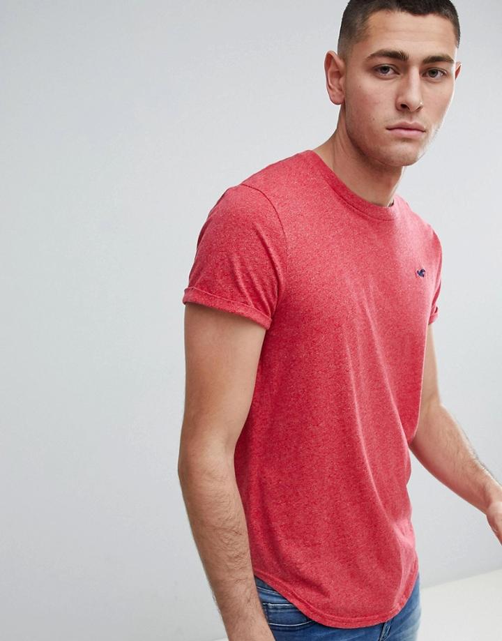 Hollister Curved Hem Crew Neck T-shirt Seagull Logo In Pink Marl - Pink