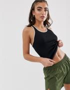 Asos 4505 Cropped Tank In Rib With Back Detail In Contrast Binding - Black