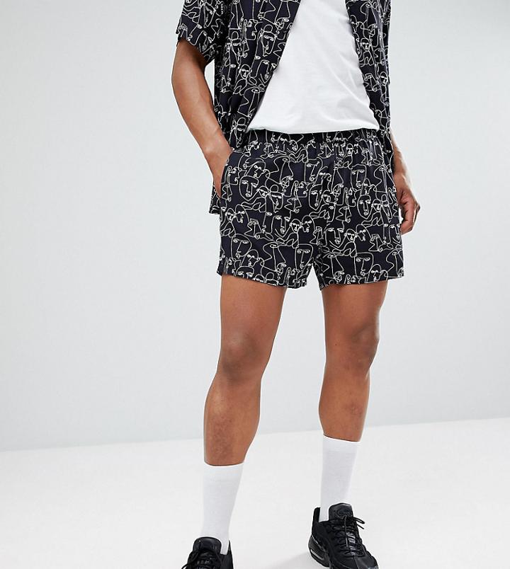 Reclaimed Vintage Inspired Shorts With Face Print In Black - Black