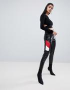 Lasula Pu Contrast Leather Look Pants In Black - Black