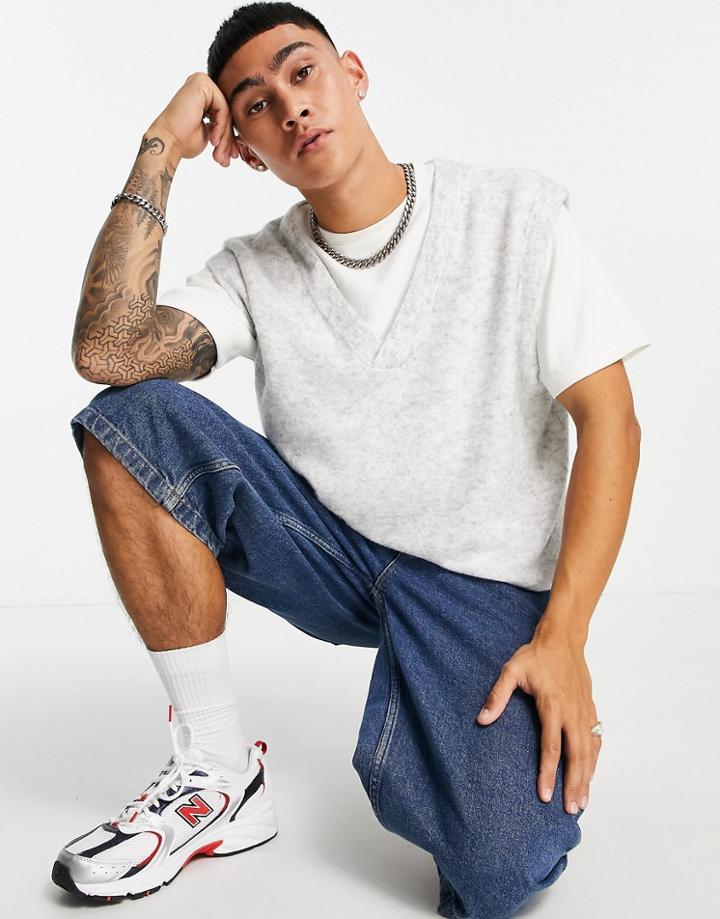 Topman Oversized Knitted Tank Top In Gray-grey
